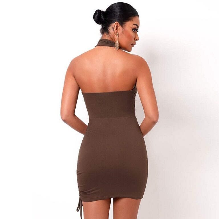 Halter Sleeveless Hollow Out Sexy Ruched Backless Dresses Power Day Sale