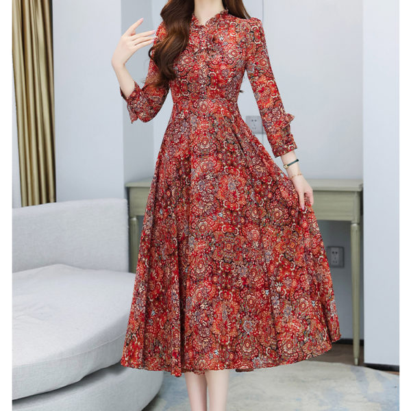 Floral Ruffled Collar Midi Dress Long Sleeve Maxi Party Dresses