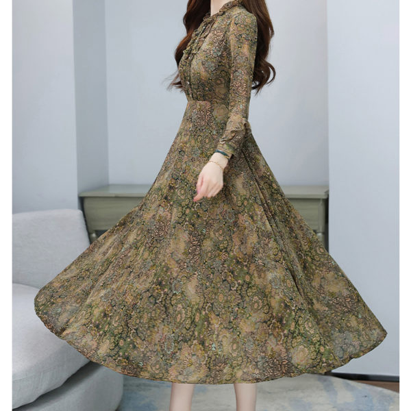 Floral Ruffled Collar Midi Dress Long Sleeve Maxi Party Dresses - Image 3