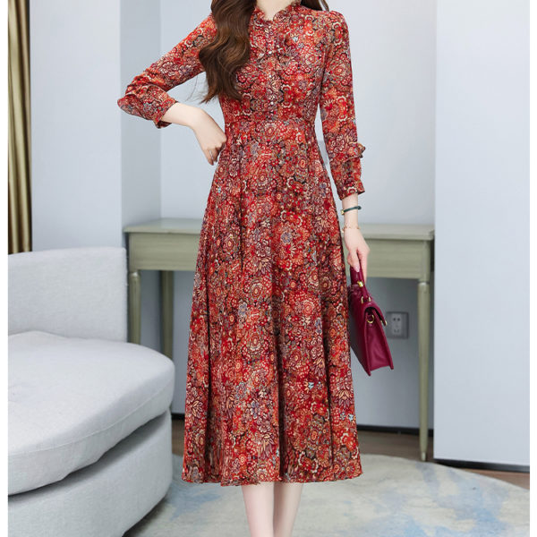 Floral Ruffled Collar Midi Dress Long Sleeve Maxi Party Dresses - Image 4