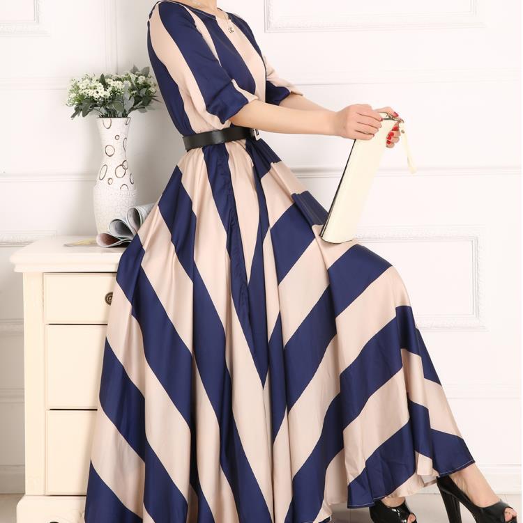 Stripe Big Swing Floor Length Long Dresses - Power Day Sale