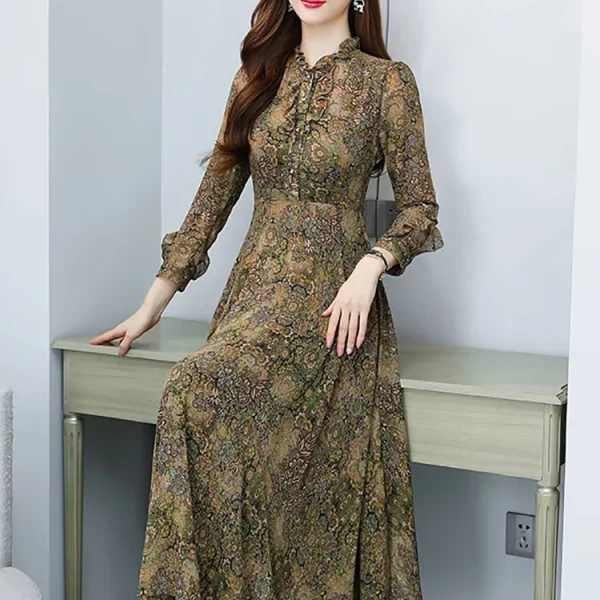 Floral Ruffled Collar Midi Dress Long Sleeve Maxi Party Dresses - Image 5