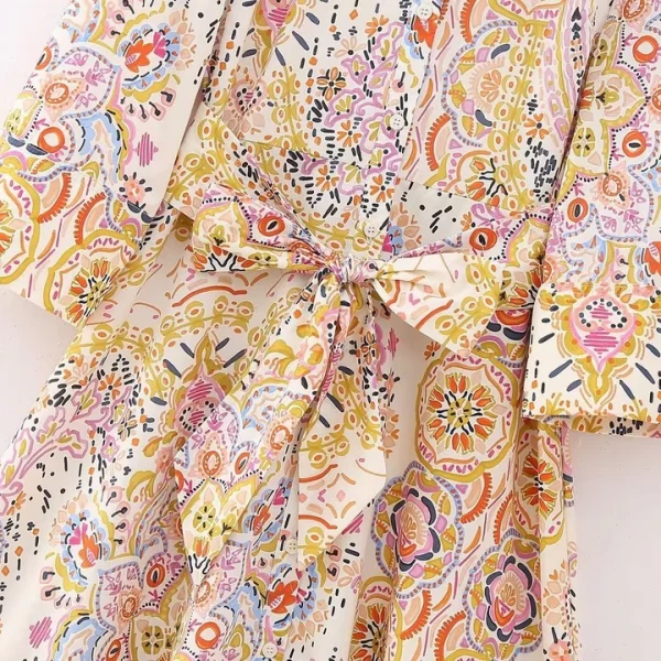 Midi Full Sleeve Belt Stylish Prints Shirt Dresses - Image 5