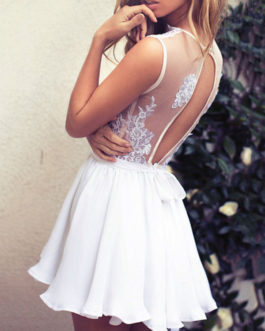 White Summer Printed Boho Dress Backless Mini Dress - Power Day Sale