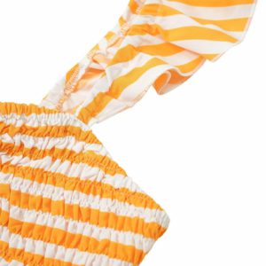 Open Shoulder Ruffled Stripe Ruffle Sleeve V Neck A Line Mini Dress - Image 2
