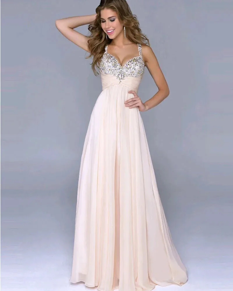 Maxi Dress Sequin Straps Backless Long Prom Dresses For Women