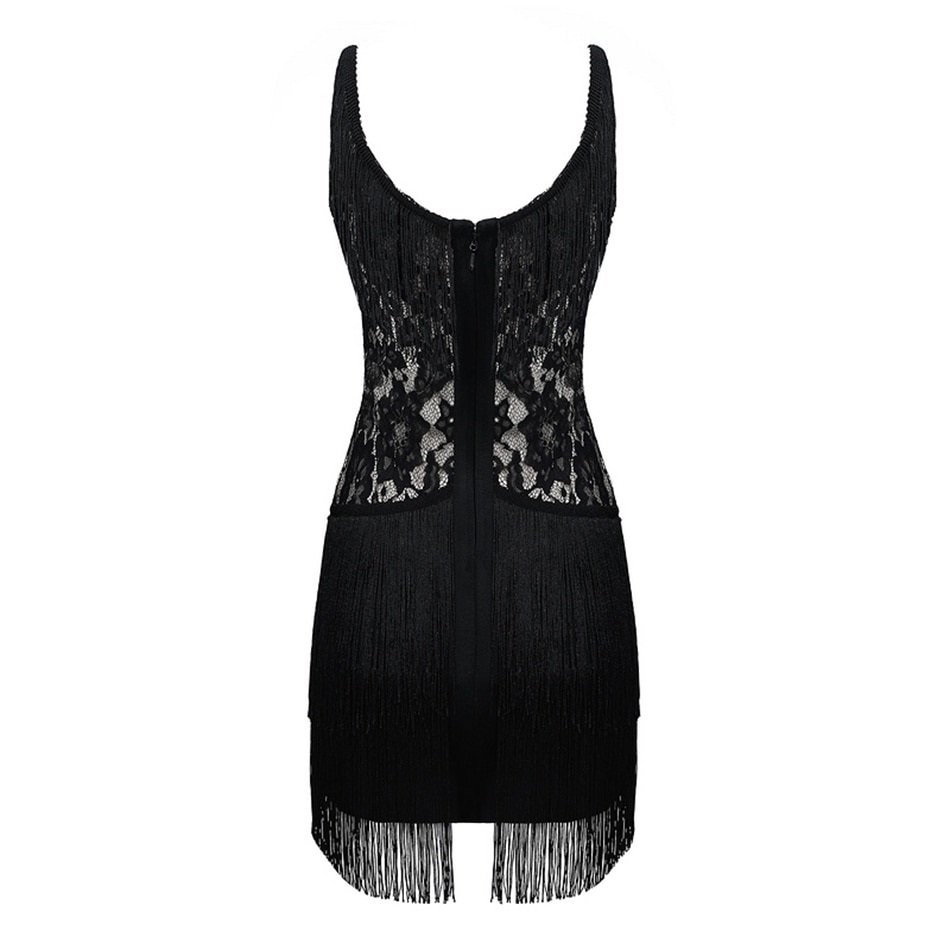 Sexy Party Dress 1920s Flapper Dress Fringe Lace Black Stretchy ...