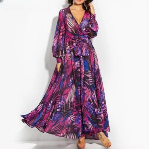 Vintage Tropical Beach Casual Lace Up Tunic Draped Vintage Maxi Dresses - Image 5