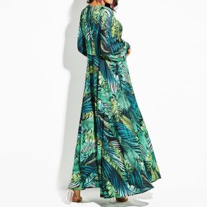 Vintage Tropical Beach Casual Lace Up Tunic Draped Vintage Maxi Dresses - Image 4