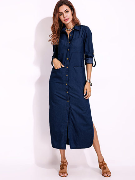 split denim maxi shirt dress - Power Day Sale