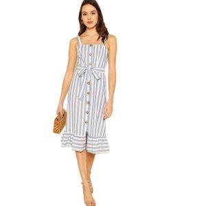 Ruffle Hem Women Summer Beach Strap Sleeveless Dresses - Image 6