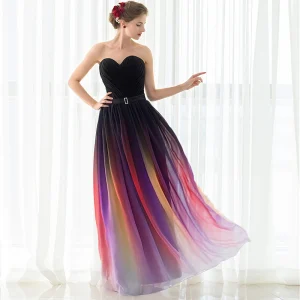 Elegant Colorful Long A Line Chiffon Floor Length Formal Evening Party Gown - Image 2