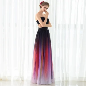 Elegant Colorful Long A Line Chiffon Floor Length Formal Evening Party Gown - Image 4