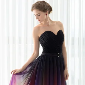 Elegant Colorful Long A Line Chiffon Floor Length Formal Evening Party Gown - Image 6