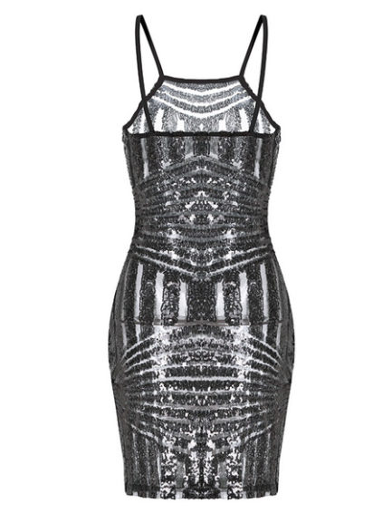 Black Club Dress Straps Sequins Glitter Striped Sexy Mini Dress - Power ...