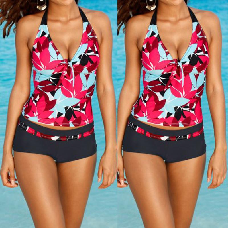 Flower Printed Bikini Set Halter Swimsuit Push Up Bikini Swimwear