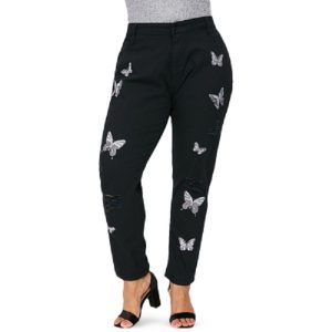 Ripped Butterfly Embroidery Jeans