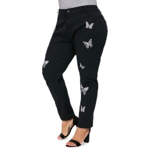 Ripped Butterfly Embroidery Jeans - Image 3