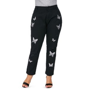 Ripped Butterfly Embroidery Jeans - Image 4