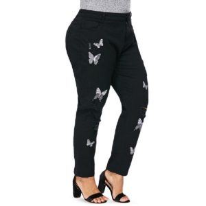 Ripped Butterfly Embroidery Jeans - Image 5