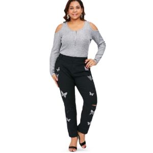 Ripped Butterfly Embroidery Jeans - Image 6