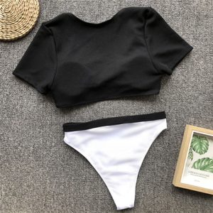 Short Sleeve Pad Crop Top and Hight Waist Swimwear Bathing Suit - Image 2