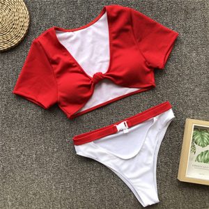 Short Sleeve Pad Crop Top and Hight Waist Swimwear Bathing Suit - Image 5