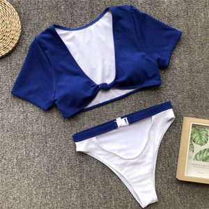 Short Sleeve Pad Crop Top and Hight Waist Swimwear Bathing Suit - Image 4