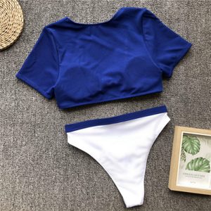 Short Sleeve Pad Crop Top and Hight Waist Swimwear Bathing Suit - Image 3