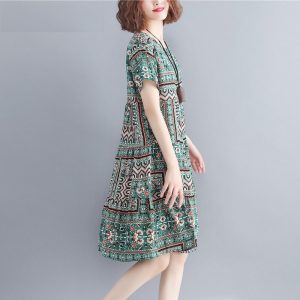 Women Cotton plus size Loose Print Dress Boho Casual Dress - Image 2