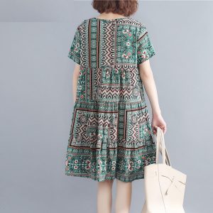 Women Cotton plus size Loose Print Dress Boho Casual Dress - Image 3