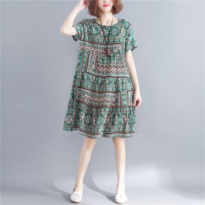 Women Cotton plus size Loose Print Dress Boho Casual Dress - Image 4
