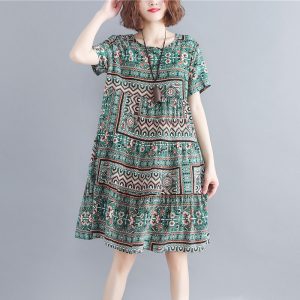 Women Cotton plus size Loose Print Dress Boho Casual Dress - Image 5