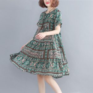 Women Cotton plus size Loose Print Dress Boho Casual Dress - Image 6