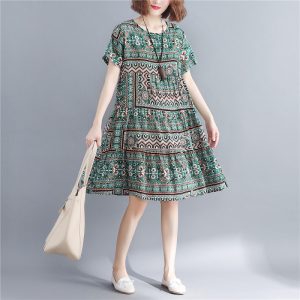 Women Cotton plus size Loose Print Dress Boho Casual Dress - Image 7