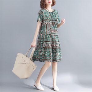 Women Cotton plus size Loose Print Dress Boho Casual Dress - Image 8