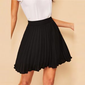 Women Preppy Black Solid Above Knee Skirt - Image 3