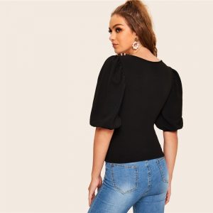 Women Slim Fit Elegant Half Sleeve Solid T shirts - Image 2