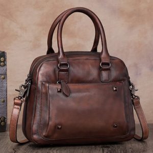 Brenice Women Genuine Leather Vintage Boston Bag Handbag Crossbody Bag - Image 14