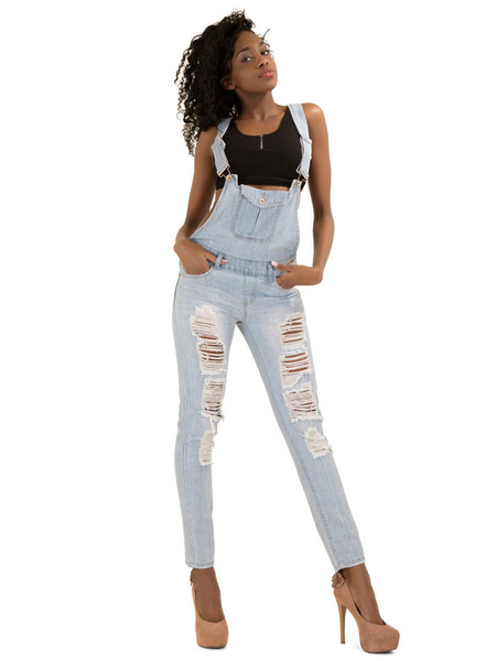 Denim Overall Jeans Women Ripped Jeans With Pockets