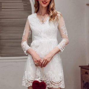 Elegant Embroidery Lace Midi Dress - Image 4