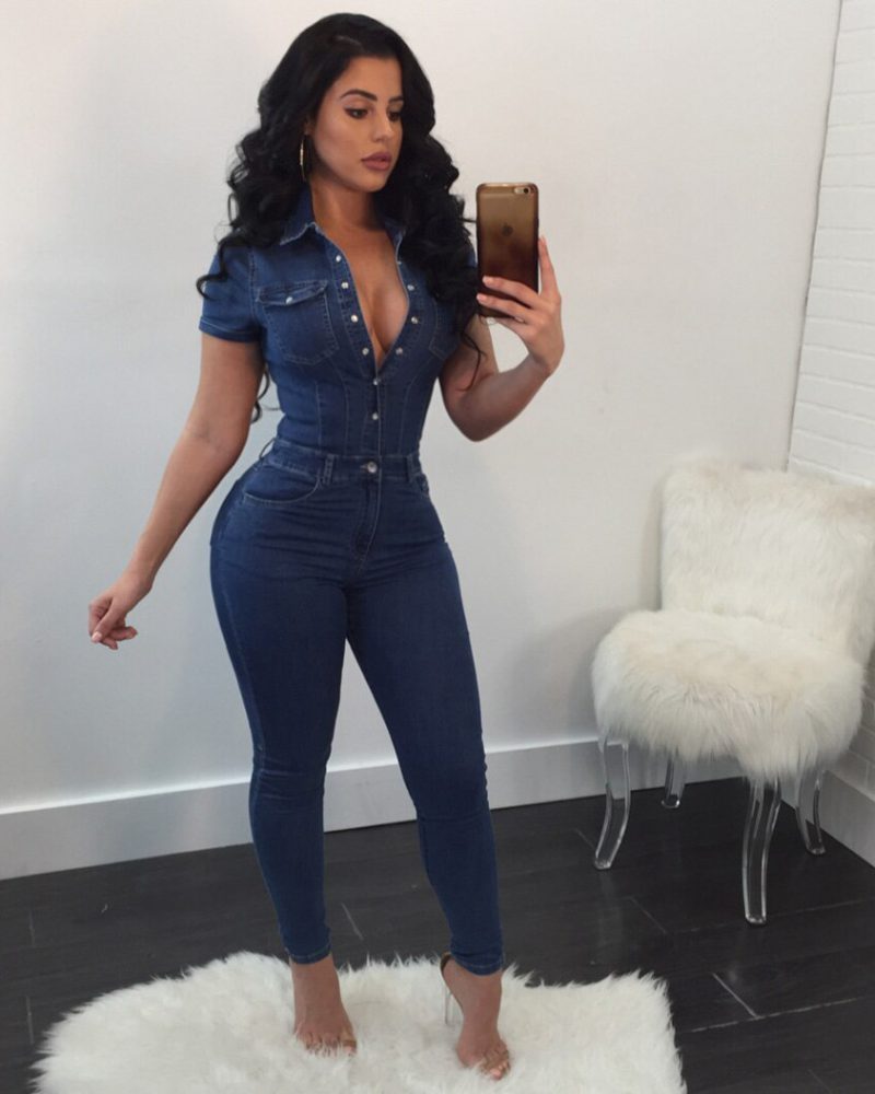 Short Sleeve Slim Jeans Fashion Daily Outfits Jumpsuit