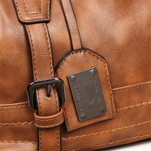 Vintage PU Leather Boston Handbag Shoulder Bag Crossbody Bags For Women - Image 3