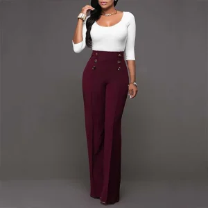 Wide Leg Office Lady Formal Business Workwear High Waist Elegant Pants - Image 3