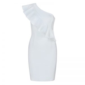 Women Bandage Sexy One Shoulder Evening Party Bodycon Club Dress - Image 4