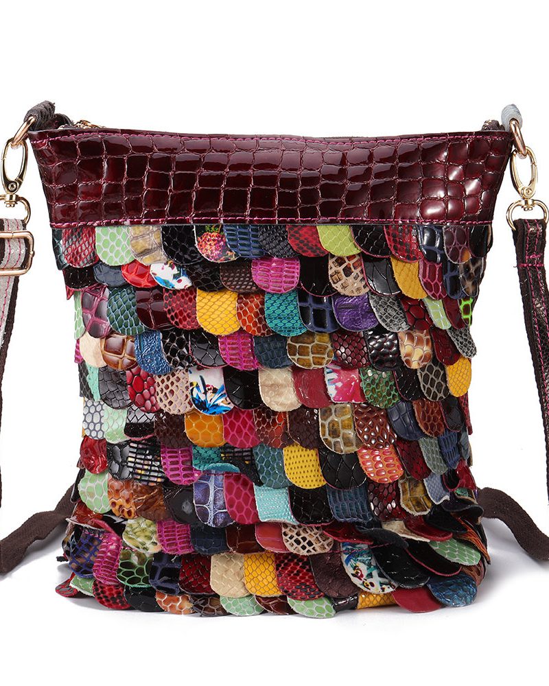 Bohemian Floral Genuine Leather Handbags Bright Crossbody Bags