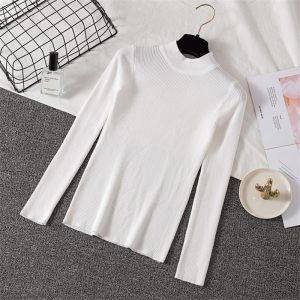 Casual Long Sleeve Jumper Female Slim Pure Sweater Tops - Image 9