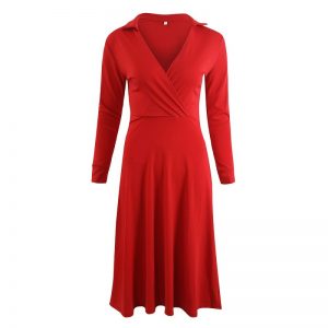 Elegant Deep V-Neck Solid Long Sleeve Slim Party Dress - Image 4