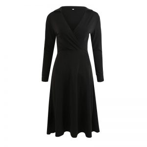 Elegant Deep V-Neck Solid Long Sleeve Slim Party Dress - Image 6