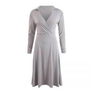 Elegant Deep V-Neck Solid Long Sleeve Slim Party Dress - Image 8